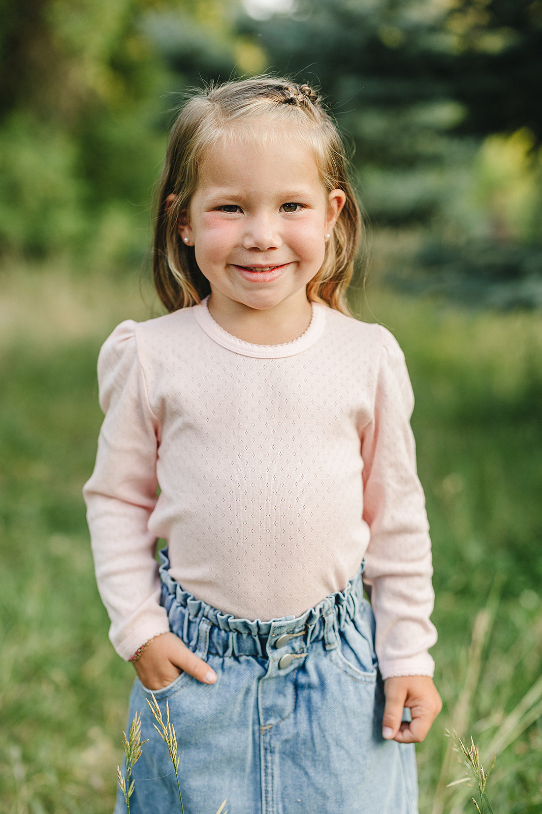 Pink Pointelle Long Sleeve Tee Top