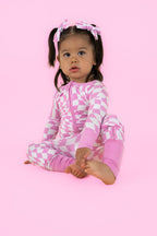 BUBBLEGUM WAVY CHECKERS DREAM ZIPPER ROMPER