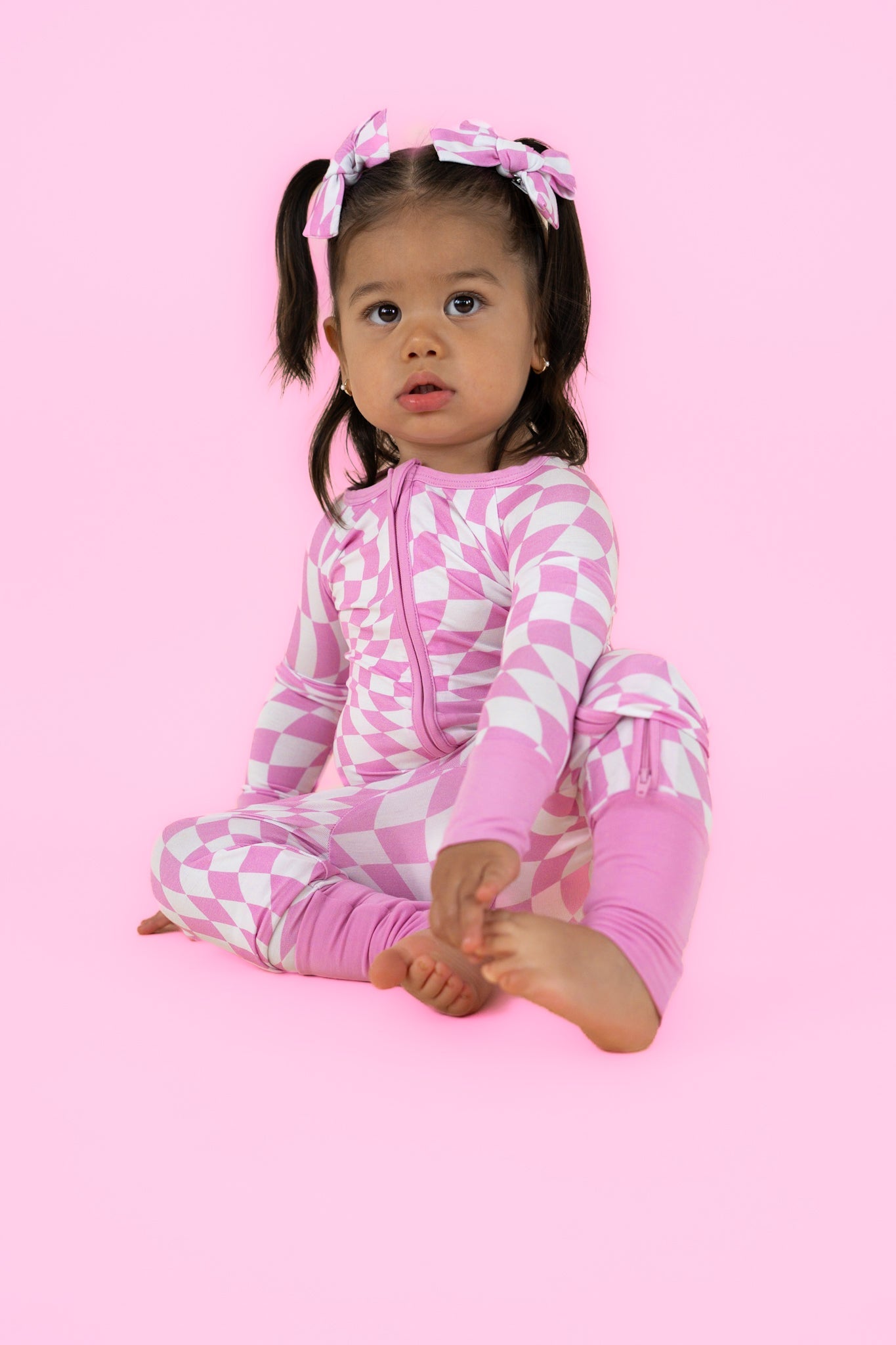 BUBBLEGUM WAVY CHECKERS DREAM ZIPPER ROMPER