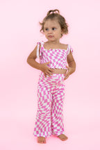BUBBLEGUM WAVY CHECKERS DREAM SMOCKED FLARE SET