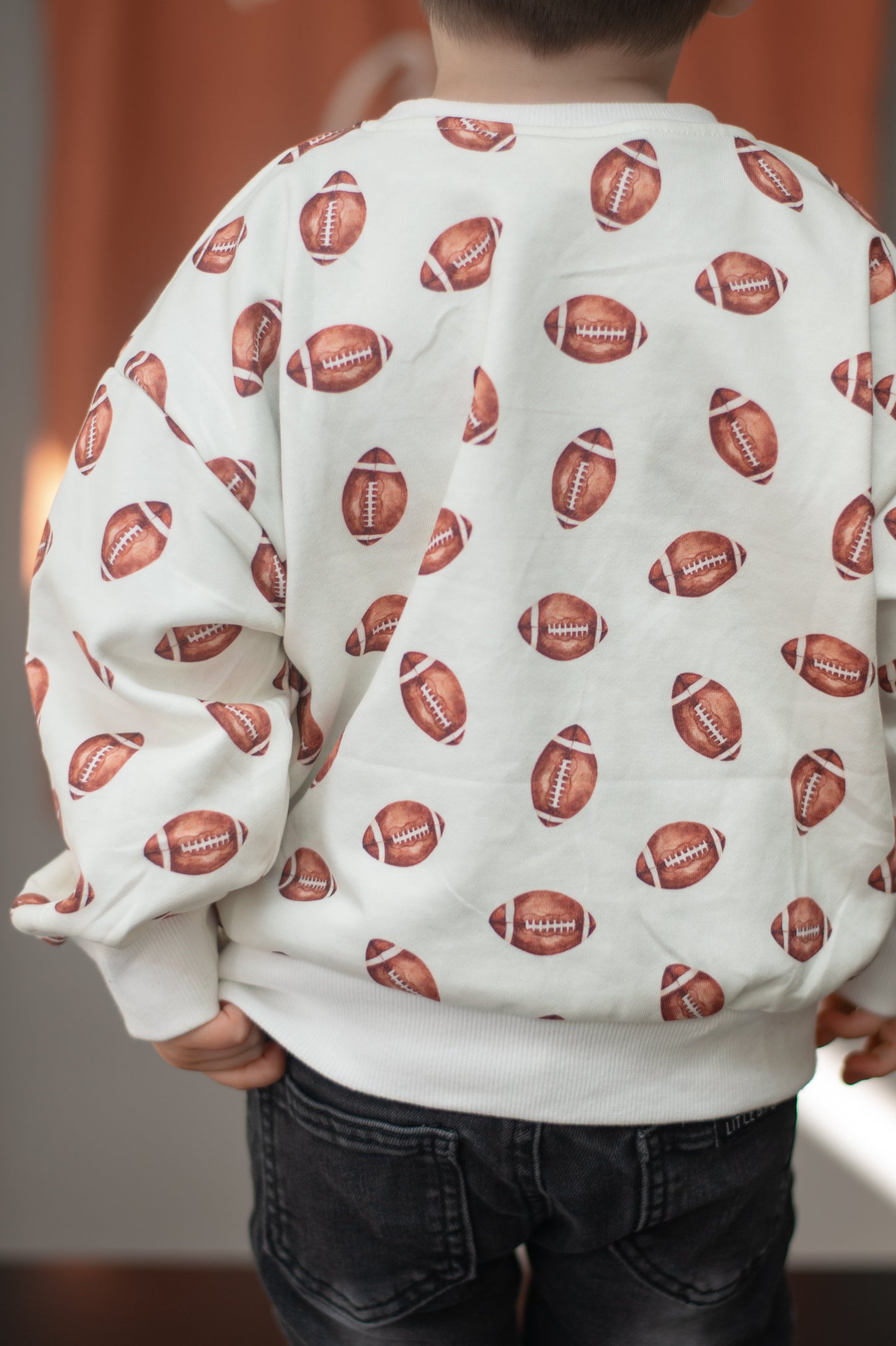Football Print Cotton Crewneck Sweatshirt Top