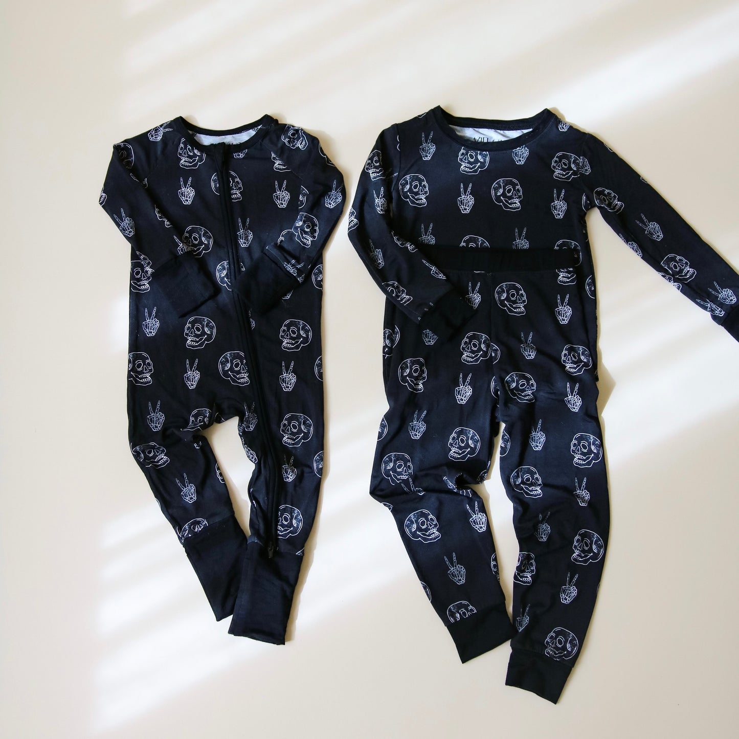 Bamboo Zip PJ | Skulls and Peace Sign Print