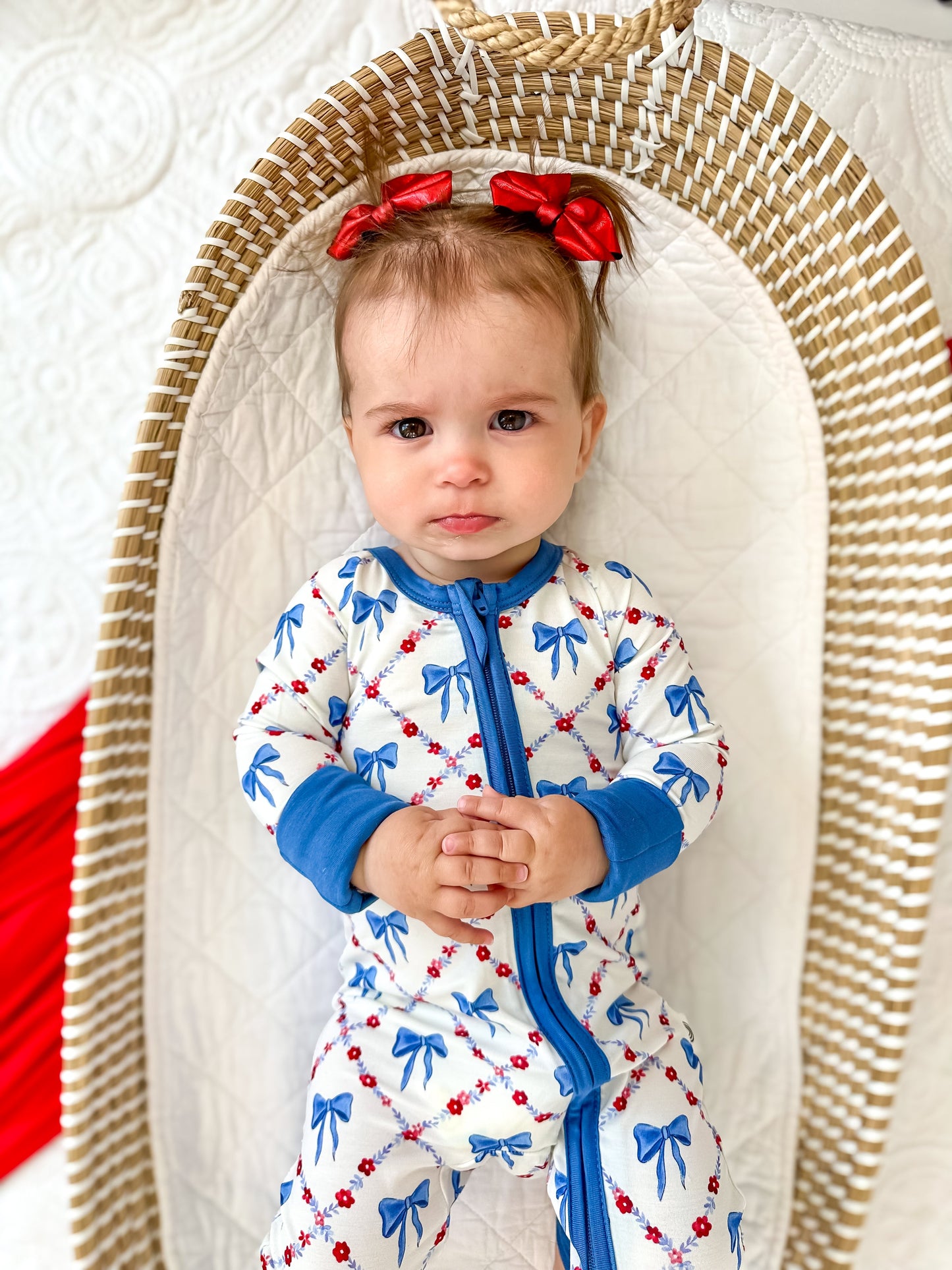 Red White & Bows Bamboo Zippy Pajamas Romper