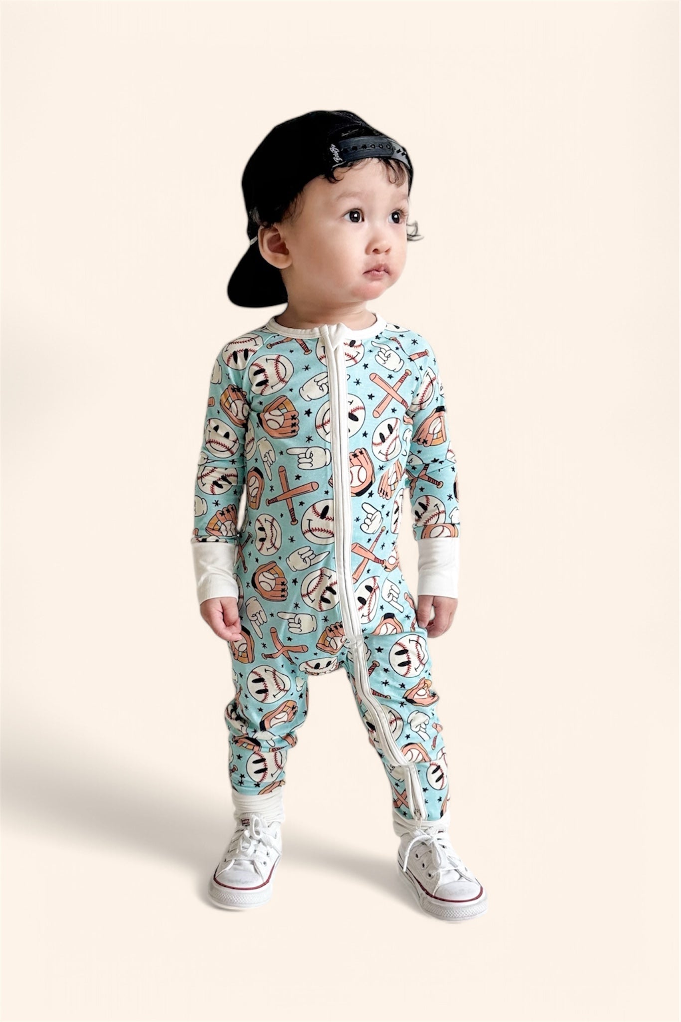 BASEBALL SMILEY DREAM ZIPPER ROMPER