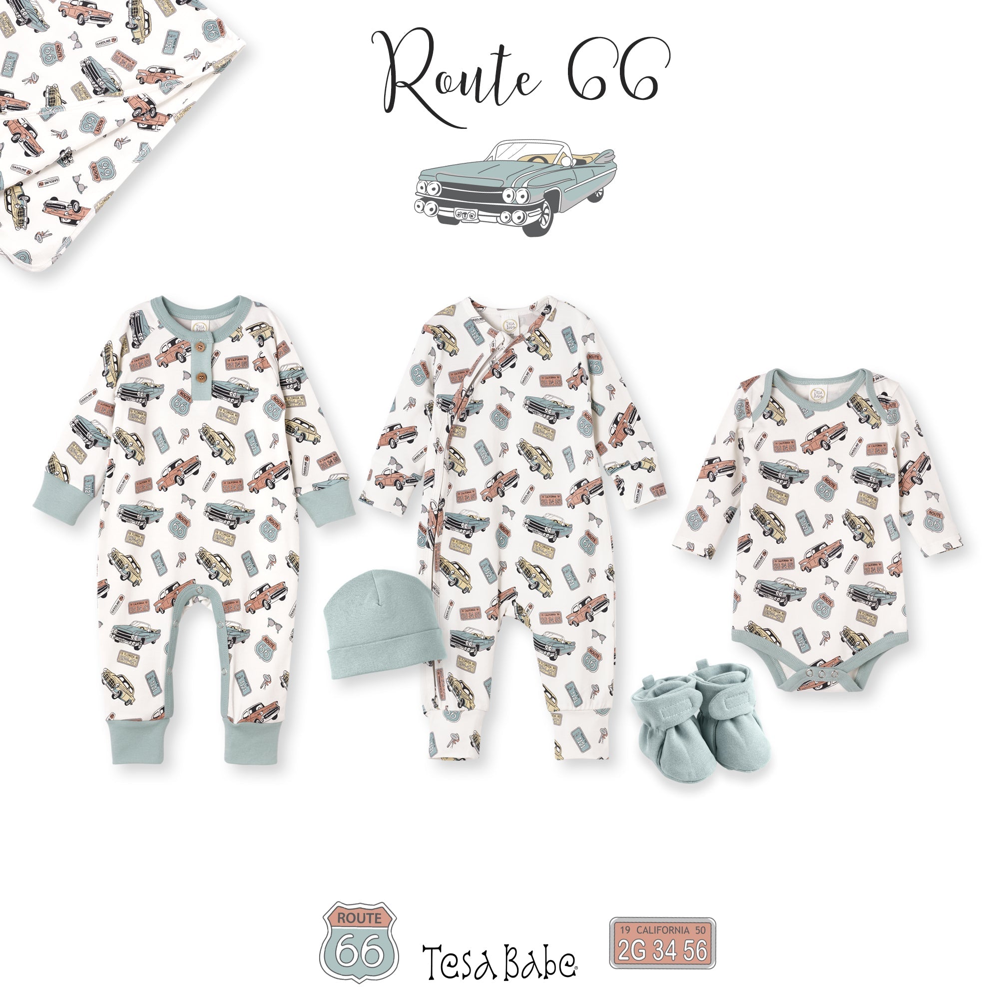 Route 66 Baby Boy Bamboo Vintage Cars Stroller Blanket
