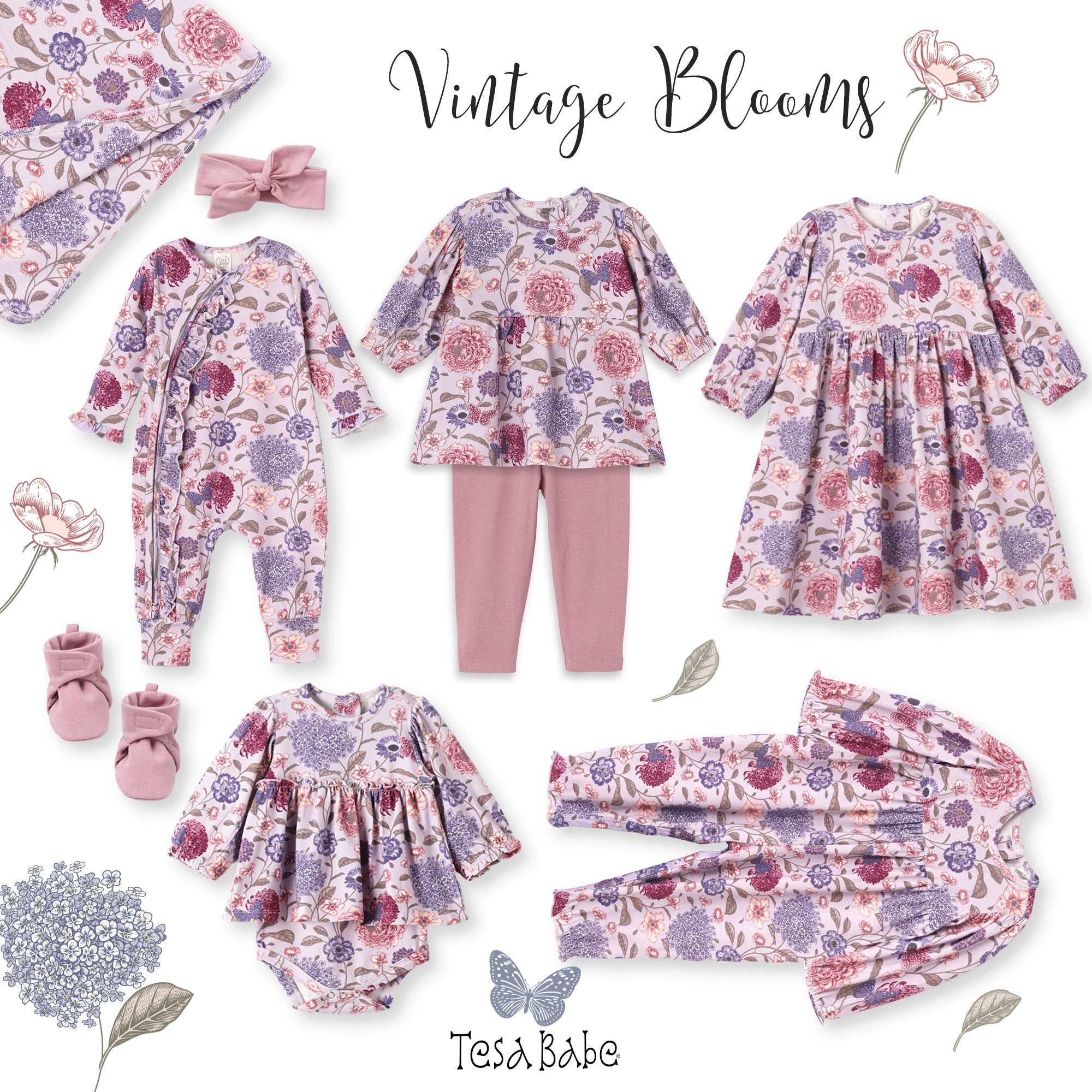 Floral Ruffle Baby Zipper Romper – Soft Bamboo Vintage Bloom
