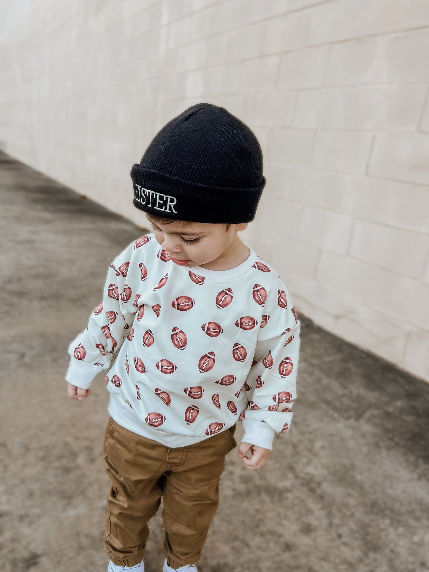 Football Print Cotton Crewneck Sweatshirt Top