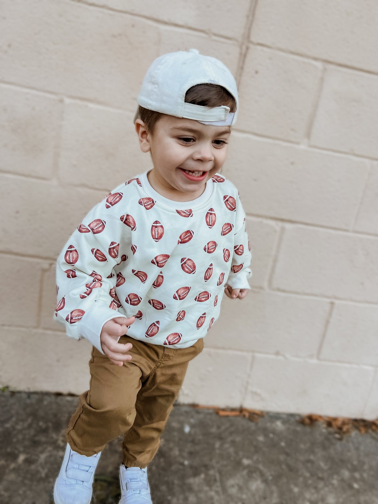Football Print Cotton Crewneck Sweatshirt Top