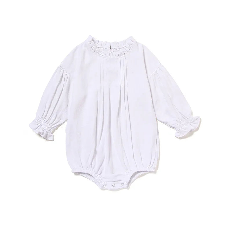 Girls Long Sleeve Linen Bodysuit Romper