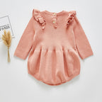Solid Ruffled Sweater Jumpsuit Romper