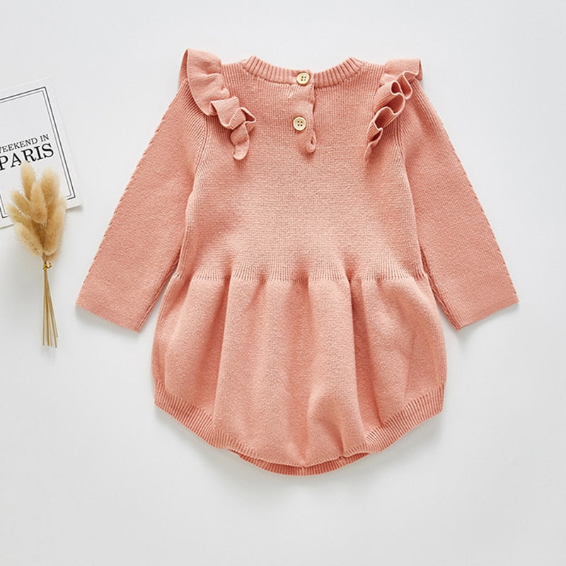 Solid Ruffled Sweater Jumpsuit Romper