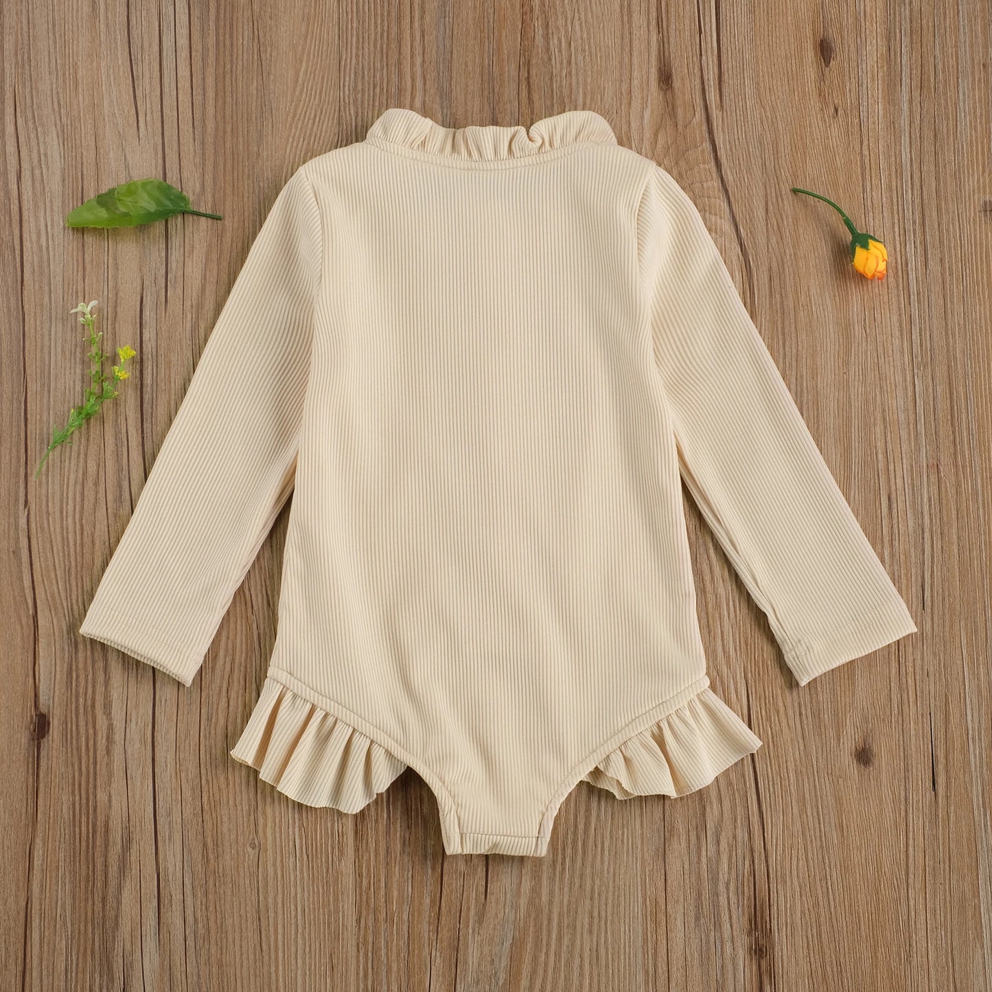 Baby Toddler Kids Girls Swimwear Solid Ruffles Long Sleeve Zipper Beachwear Bathing Suit Romper