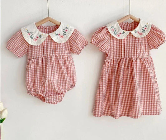 Floral Plaid Romper Dress