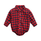 Button Up Plaid  Bodysuit Romper