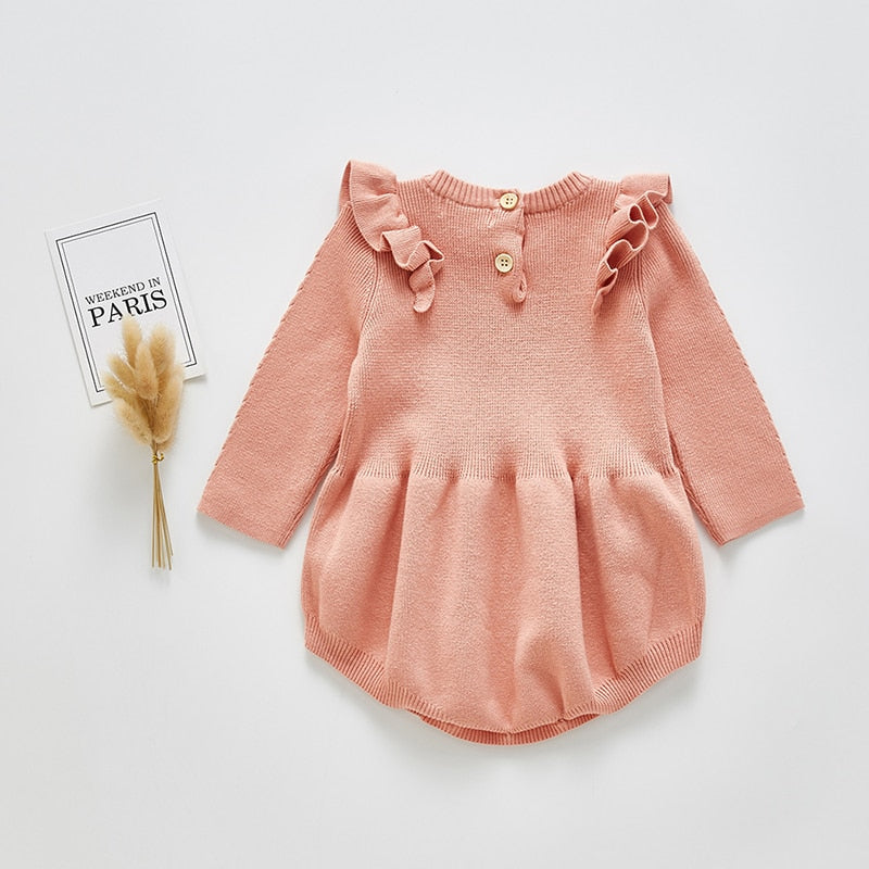 Solid Ruffled Sweater Jumpsuit Romper