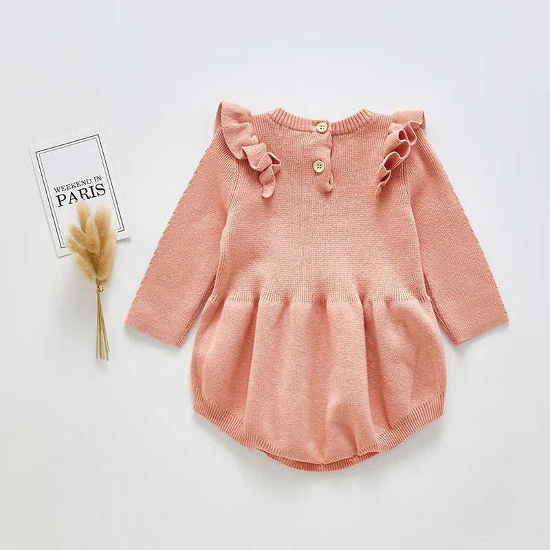Ruffle Sleeve Knitted Bodysuit Romper