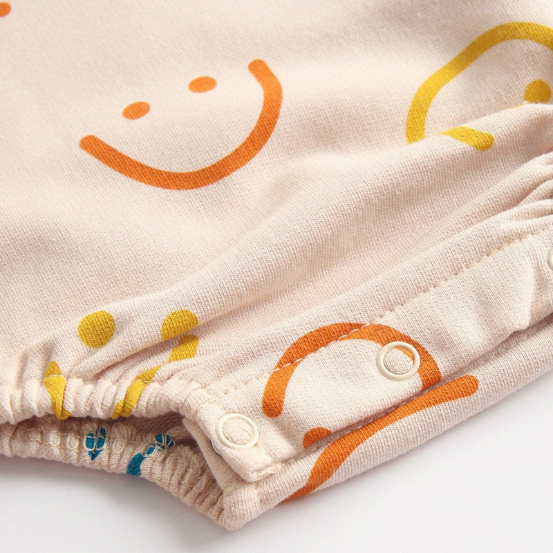 Mini Smile Cotton Bodysuit Romper With Headband