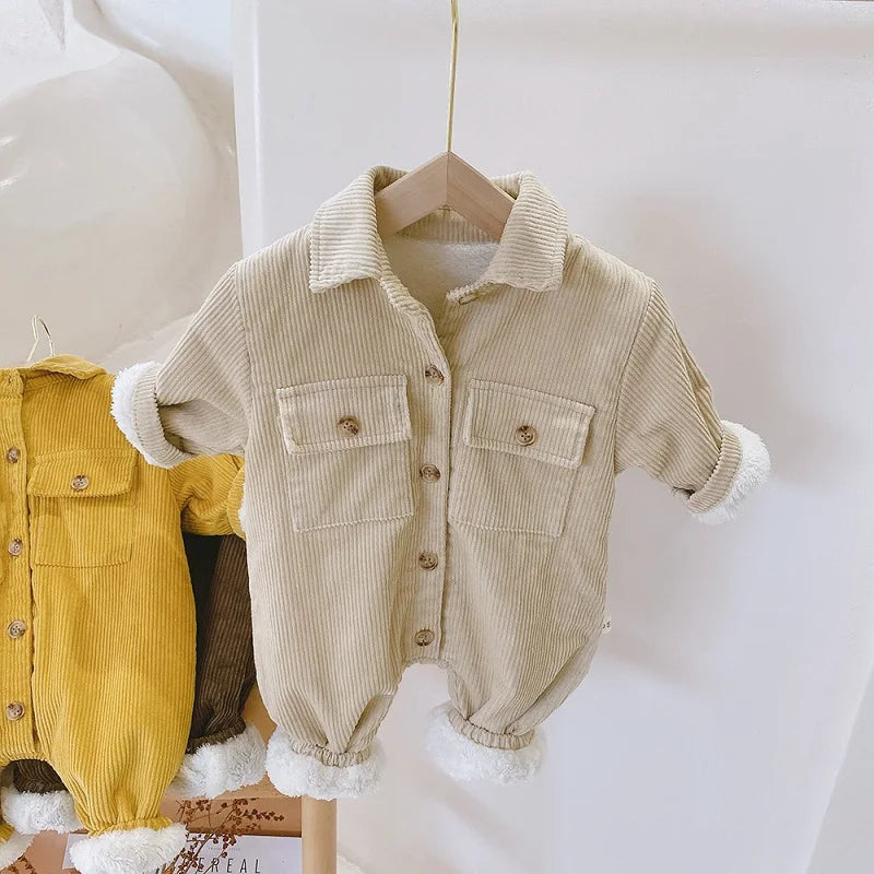Fur Lining Corduroy Jumpsuit Romper
