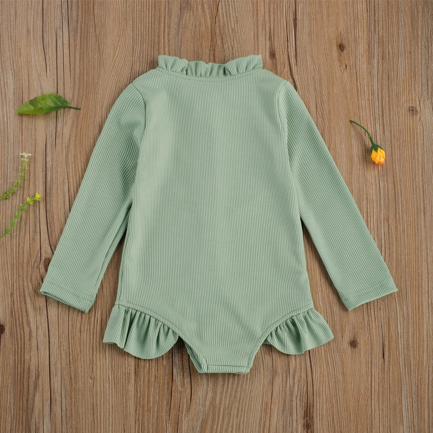 Baby Toddler Kids Girls Swimwear Solid Ruffles Long Sleeve Zipper Beachwear Bathing Suit Romper