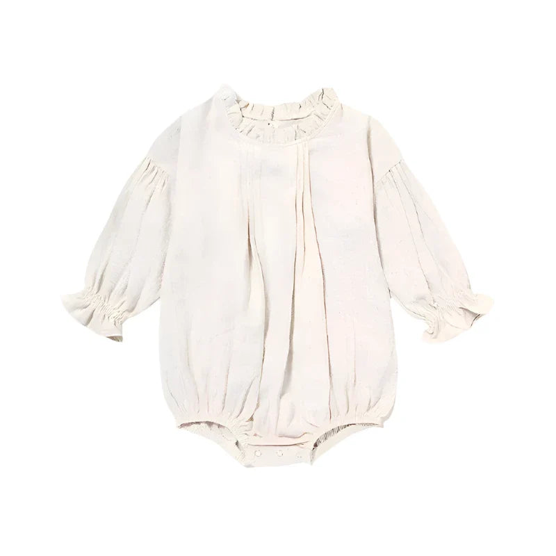Girls Long Sleeve Linen Bodysuit Romper