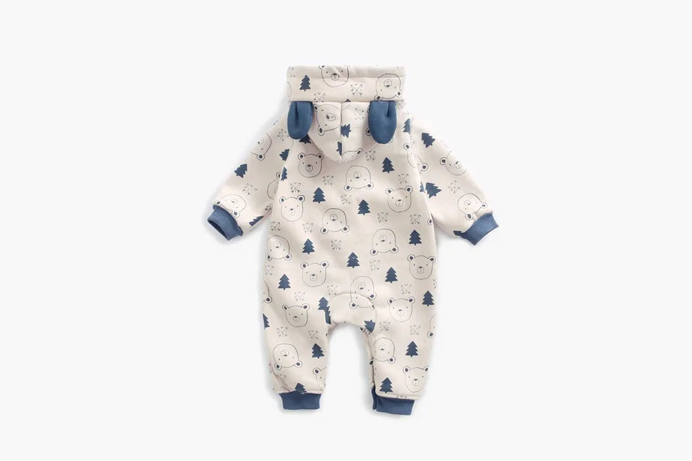 Baby Toddler Boy Girl Winter Clothes Fleece Thick Baby Romper Warm Long Sleeve Hooded Ears Jumpsuit