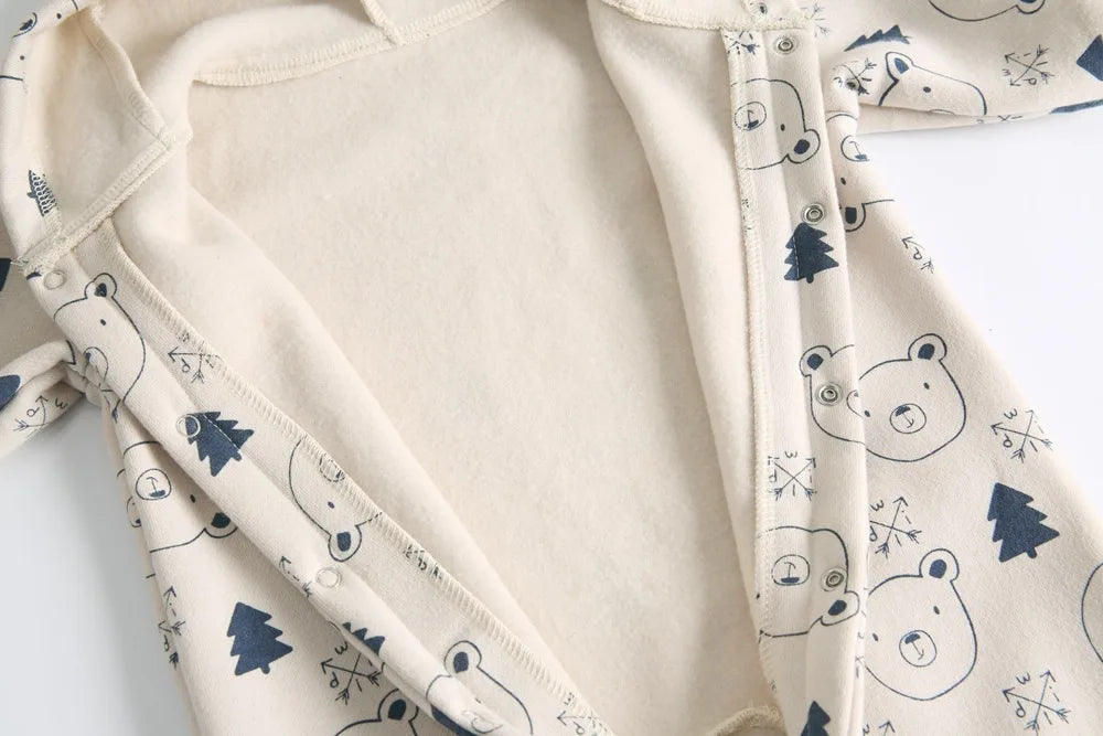 Baby Toddler Boy Girl Winter Clothes Fleece Thick Baby Romper Warm Long Sleeve Hooded Ears Jumpsuit