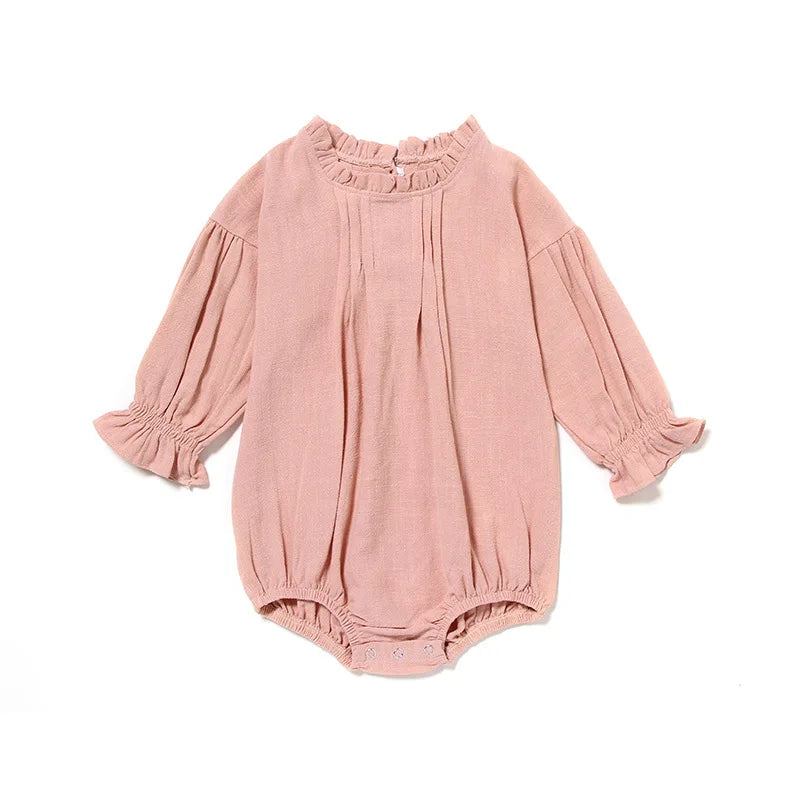 Girls Long Sleeve Linen Bodysuit Romper