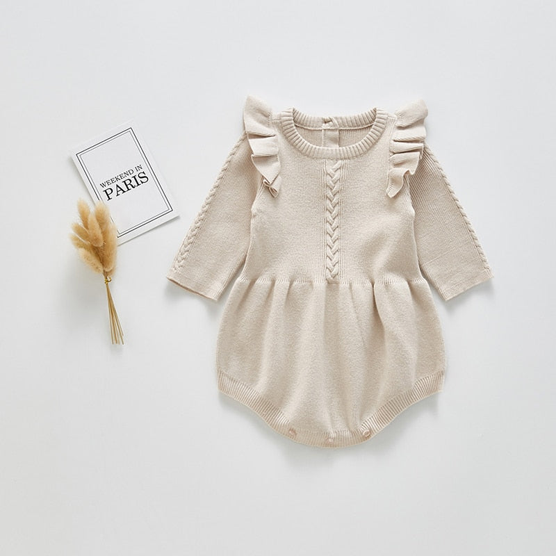 Solid Ruffled Sweater Jumpsuit Romper