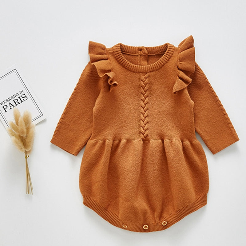 Solid Ruffled Sweater Jumpsuit Romper