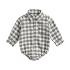 Button Up Plaid  Bodysuit Romper
