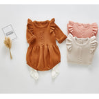 Solid Ruffled Sweater Jumpsuit Romper