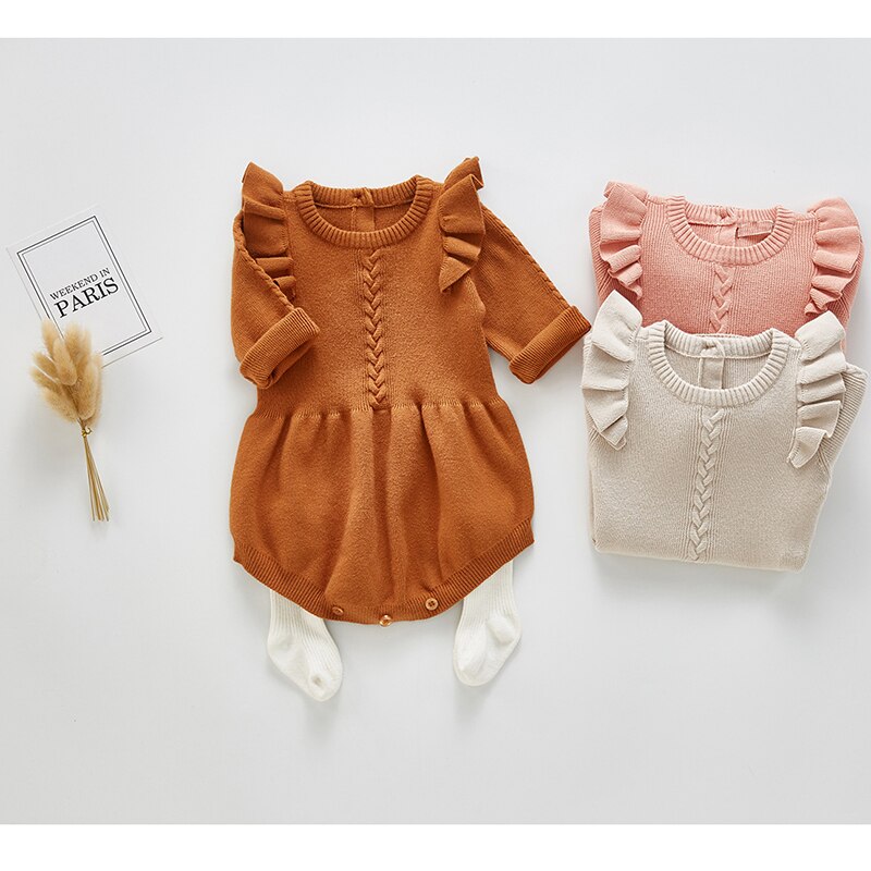 Solid Ruffled Sweater Jumpsuit Romper