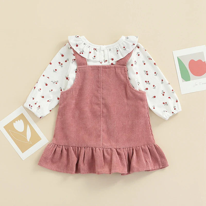 Floral Blouse Frill Suspender Dress Set