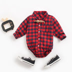 Button Up Plaid  Bodysuit Romper