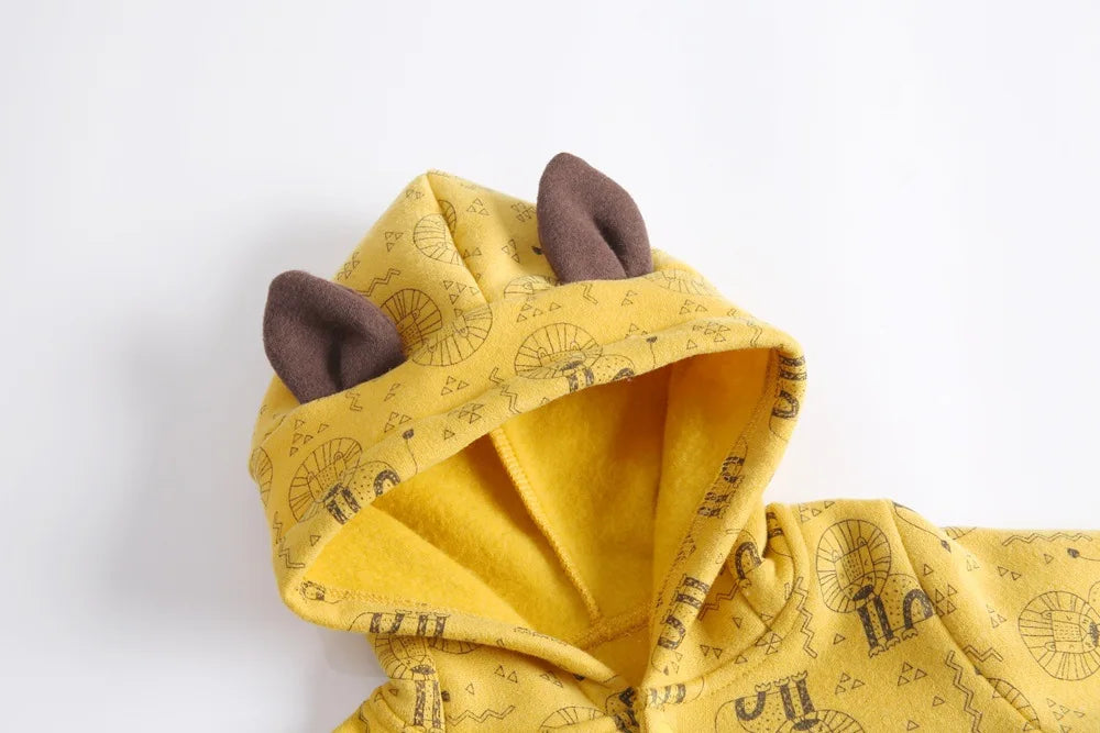 Baby Toddler Boy Girl Winter Clothes Fleece Thick Baby Romper Warm Long Sleeve Hooded Ears Jumpsuit