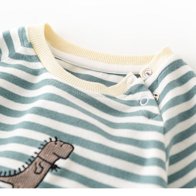 Dinosaur Long Sleeve Striped Jumpsuit Romper