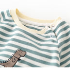 Dinosaur Long Sleeve Striped Jumpsuit Romper