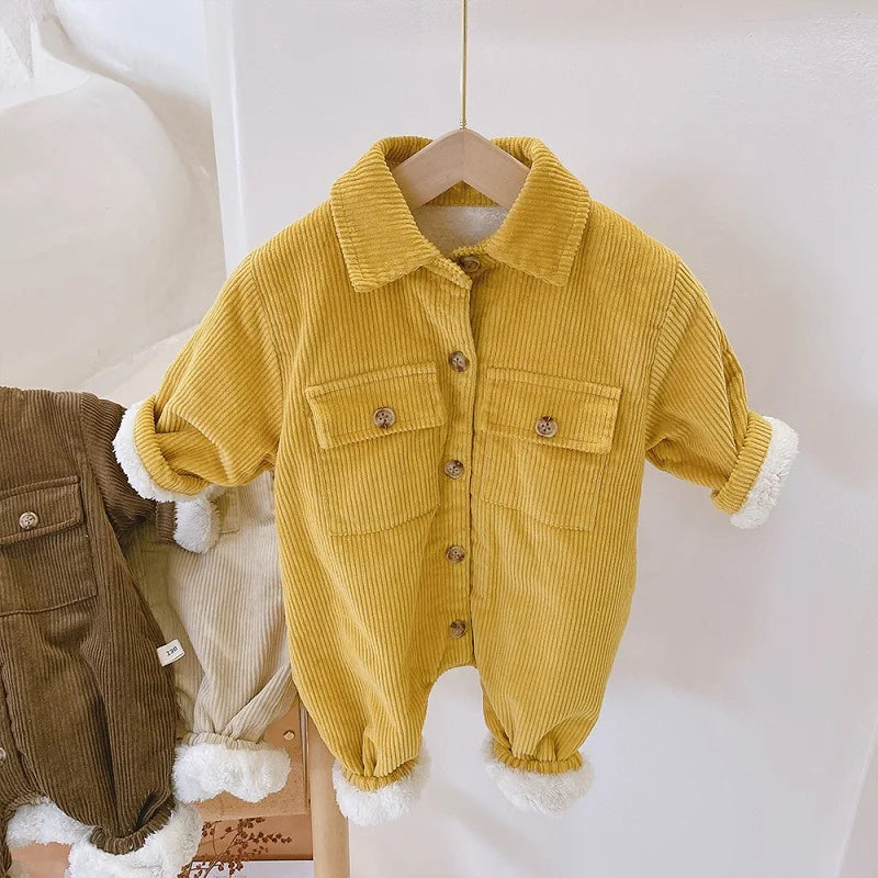 Fur Lining Corduroy Jumpsuit Romper