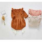 Solid Ruffled Sweater Jumpsuit Romper