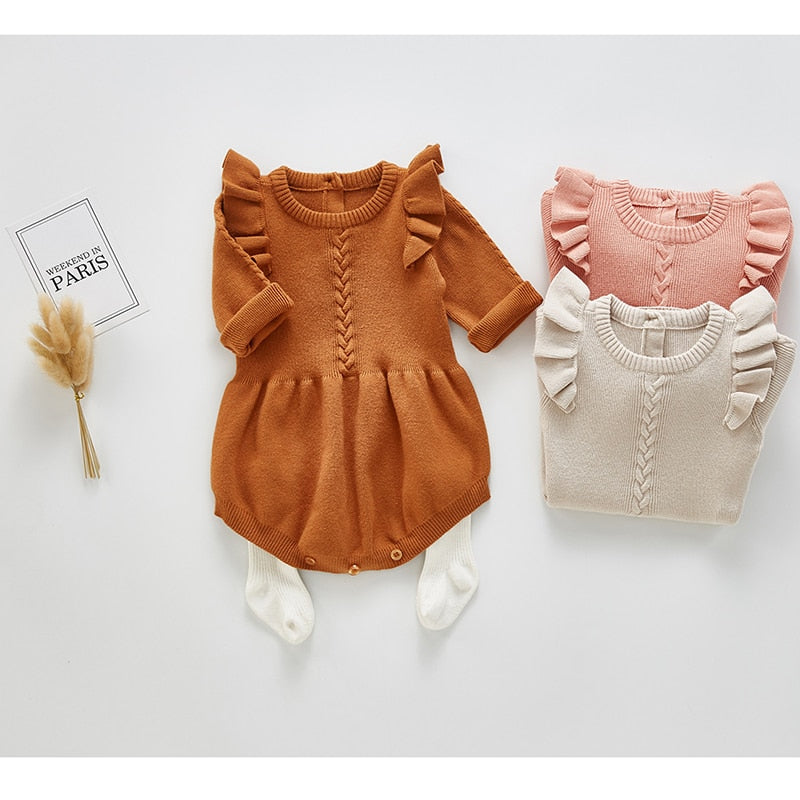 Solid Ruffled Sweater Jumpsuit Romper