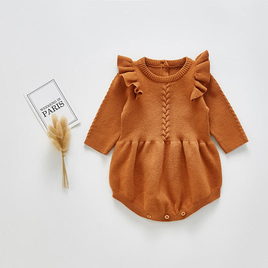 Solid Ruffled Sweater Jumpsuit Romper