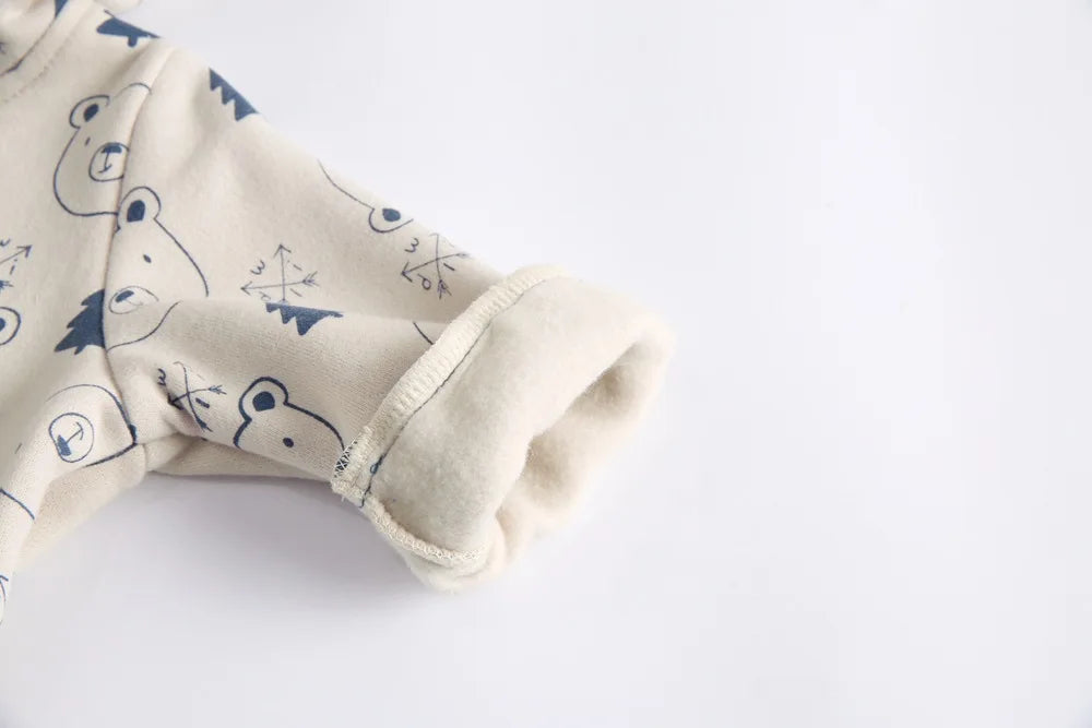 Baby Toddler Boy Girl Winter Clothes Fleece Thick Baby Romper Warm Long Sleeve Hooded Ears Jumpsuit