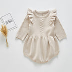 Solid Ruffled Sweater Jumpsuit Romper