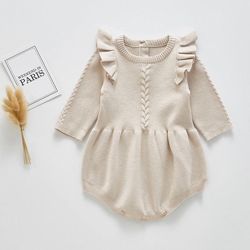 Solid Ruffled Sweater Jumpsuit Romper