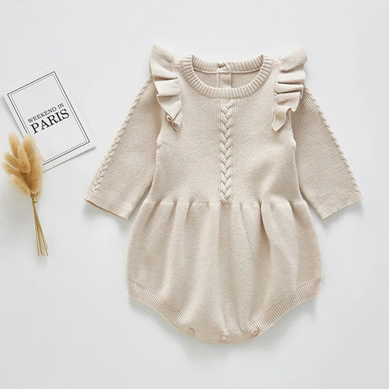 Ruffle Sleeve Knitted Bodysuit Romper