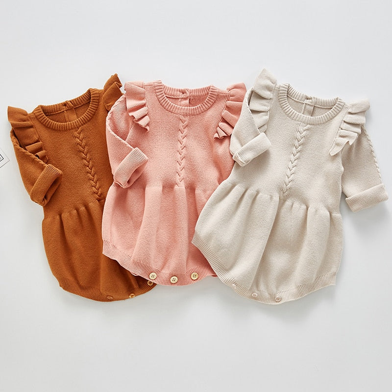Solid Ruffled Sweater Jumpsuit Romper