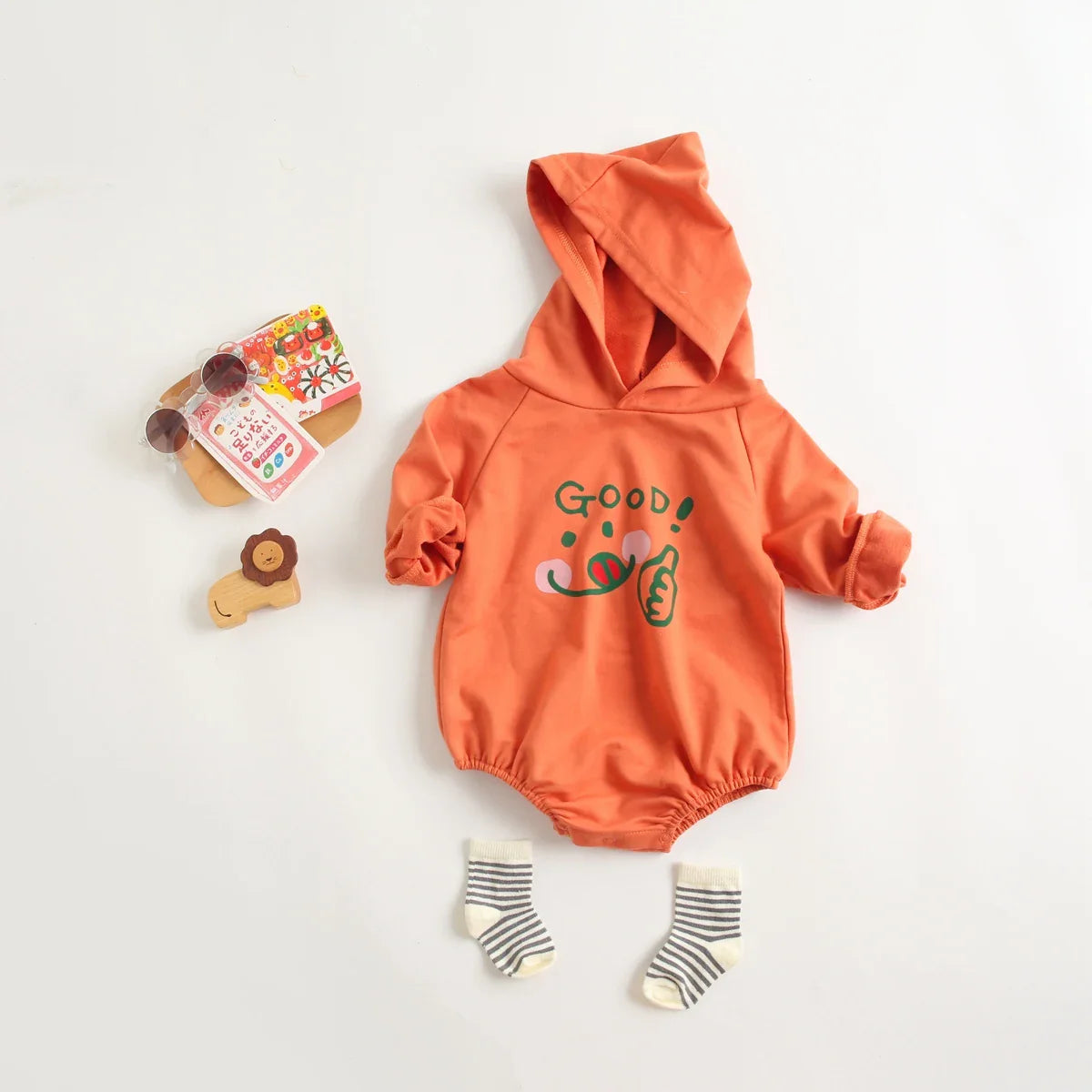 Casual Cotton Hooded Bodysuit Romper