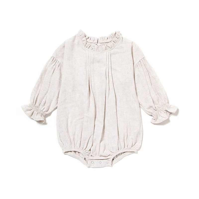 Girls Long Sleeve Linen Bodysuit Romper