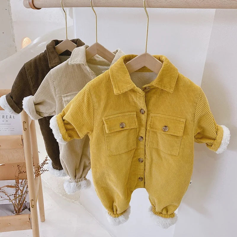 Fur Lining Corduroy Jumpsuit Romper