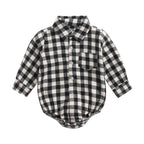 Button Up Plaid  Bodysuit Romper